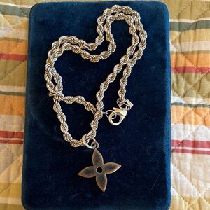 Reimagined Louis Vuitton flower charm on vintage rope chain Necklace